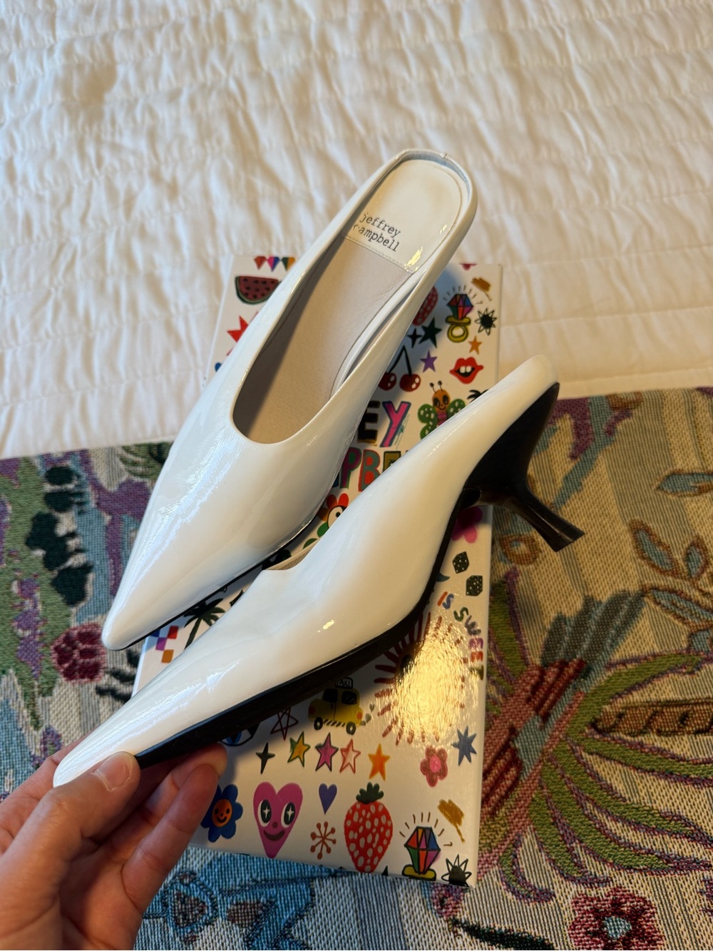 Jeffrey Campbell White Patent Pointed Mule Heels